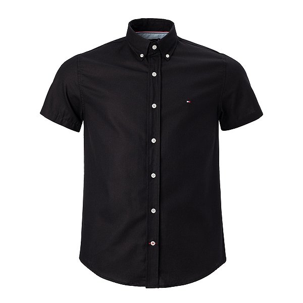 Camisa Tommy Hilfiger Masculina Manga Curta Oxford Cor Preta