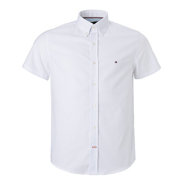 Camisa Tommy Hilfiger Masculina Manga Curta Oxford Cor Branca