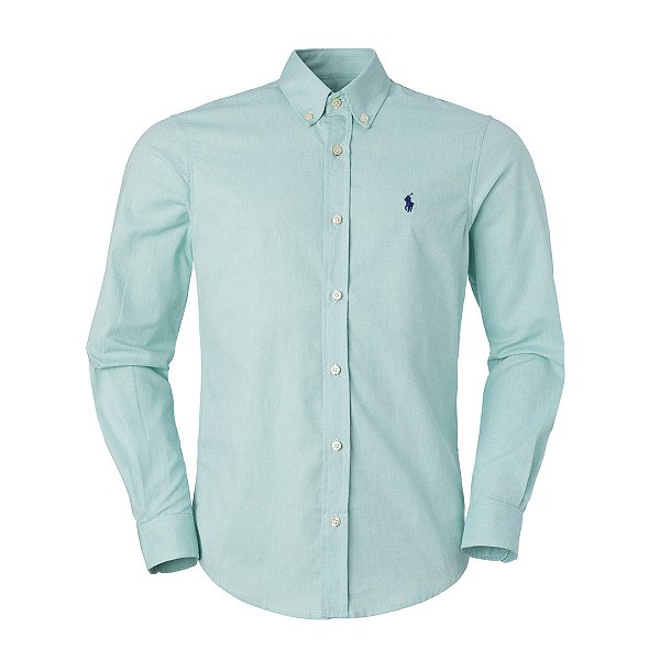 Camisa Ralph Lauren Masculina Custom fit Oxford Cor Menta