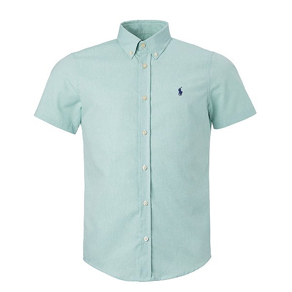 Camisa Ralph Lauren Masculina Custom fit Oxford Manga Curta Cor Menta