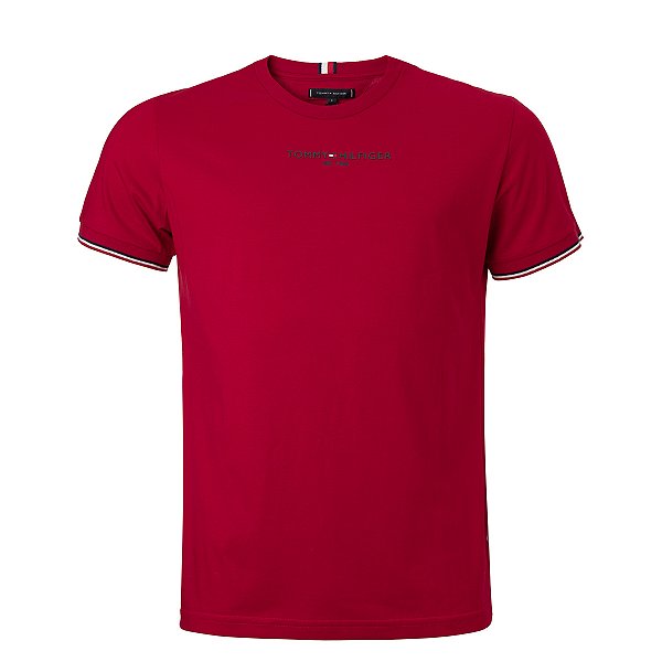 Camiseta Tommy Hilfiger Masculina Global Cuff Cor Vermelha