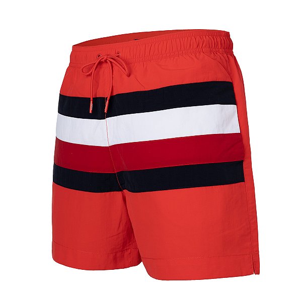 Short Tommy Hilfiger Masculino Flag Beachwear Cor Vermelha