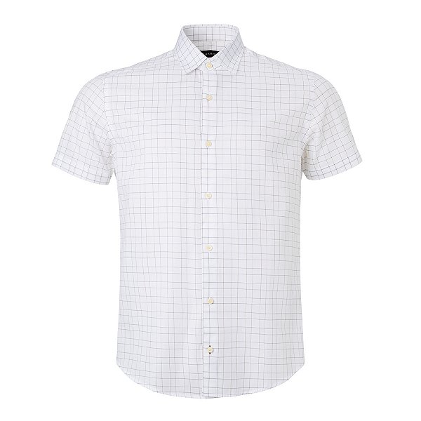 Camisa Aramis Masculina Manga Curta Tricoline Slim Fit Xadrez cor Branca