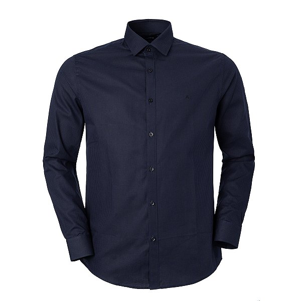 Camisa Aramis Masculina Slim Fit Micro Xadrez Cor Marinho