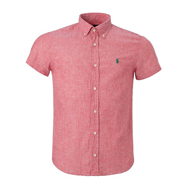 Camisa Ralph Lauren Masculina Custom Fit Linho Cor Vermelho Mescla