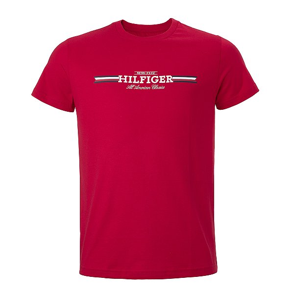 Camiseta Tommy Hilfiger Masculina Chest Mcm Cor Vermelha