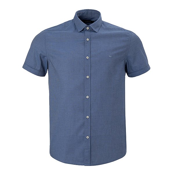 Camisa Aramis Masculina Manga Curta Fio a Fio Cor Azul Mescla