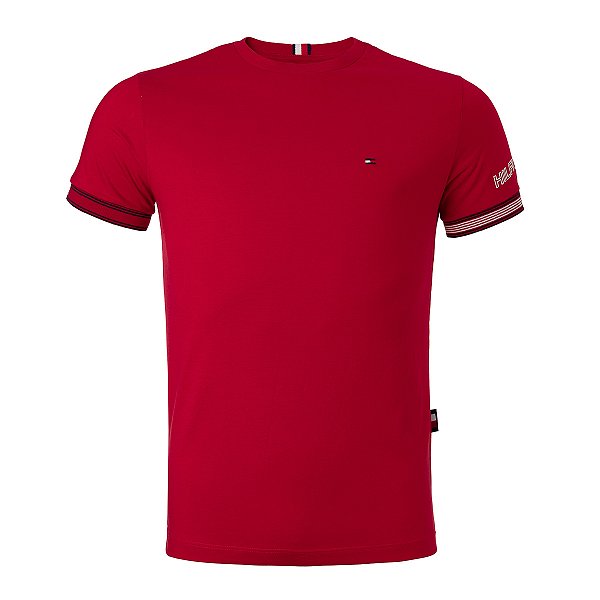 Camiseta Tommy Hilfiger Masculina Retilinea Cotton Cor Vermelha