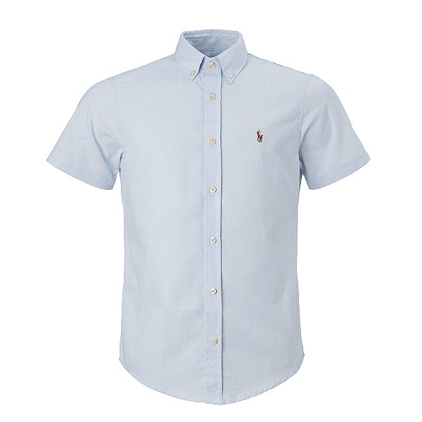 Camisa Ralph Lauren Masculina Mc Oxford Ponei Colorido Cor Azul Clara