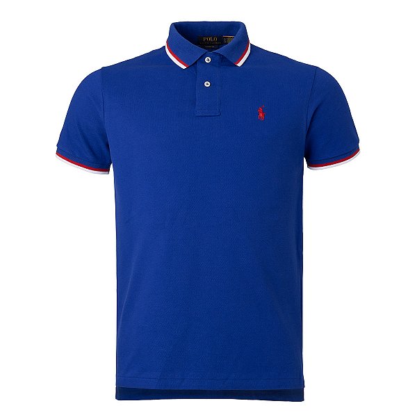 Camisa Polo Ralph Lauren Custom Fit Retilinea Cor Azul