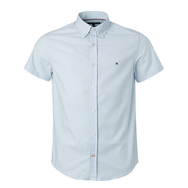 Camisa Tommy Hilfiger Masculina Manga Curta Oxford Cor Azul Clara