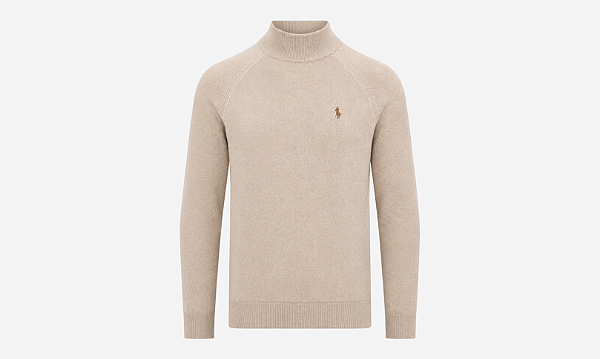 Sueter Ralph Lauren Masculino Fleece Gola Alta Cor Bege