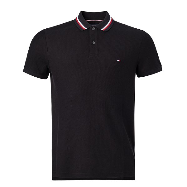 Polo Tommy Hilfiger Masculina Rwb Collar Cor Preta