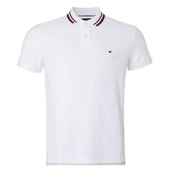 Polo Tommy Hilfiger Masculina Rwb Collar Cor Branca