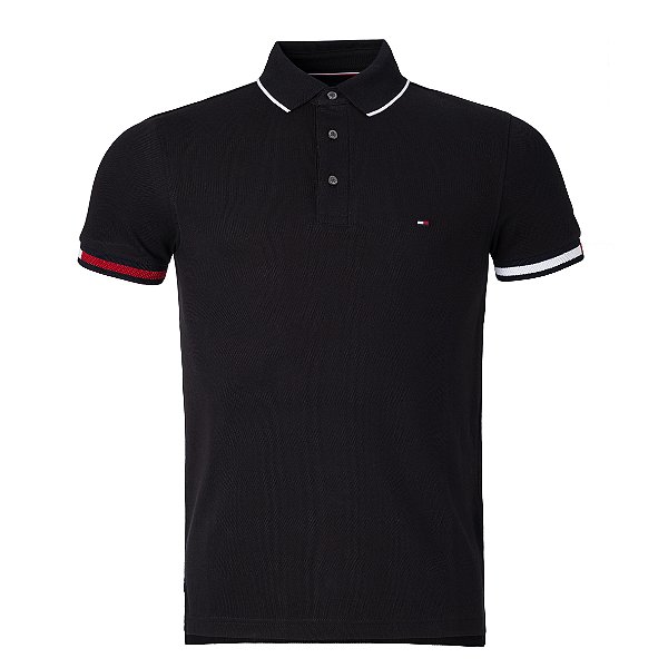 Polo Tommy Hilfiger Masculina Flag Cuff Cor Marinho