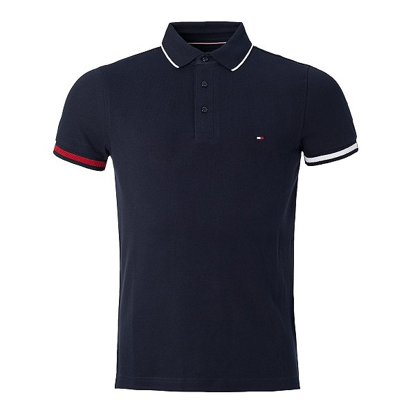 Polo Tommy Hilfiger Masculina Flag Cuff Cor Marinho