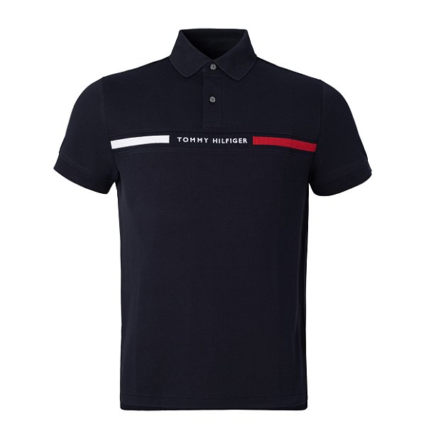 Polo Tommy Hilfiger Masculina Chest Insert Cor Marinho
