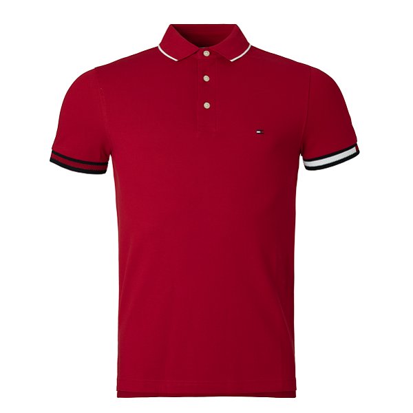 Polo Tommy Hilfiger Masculina Flag Cuff Slin Cor Vermelha