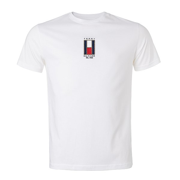 Camiseta Tommy Hilfiger Masculina Bandeira Vertical Cor Branca