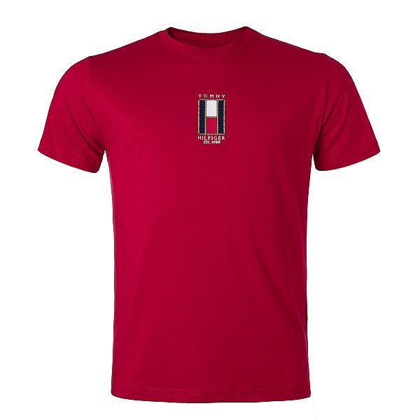 Camiseta Tommy Hilfiger Masculina Bandeira Vertical Cor Vermelha