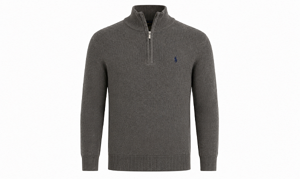 Suéter Ralph Lauren Crewneck Ziper Parcial Cor Cinza Claro