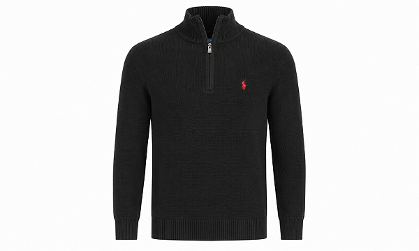 Suéter Ralph Lauren Crewneck Ziper Parcial Cor Preto