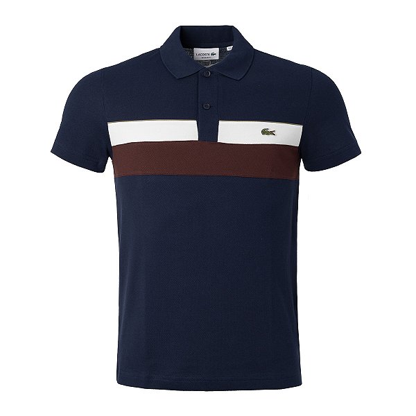 Polo Lacoste Masculina Bloco de Cores Cor Marinho