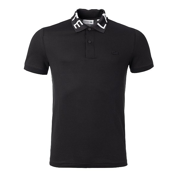 Polo Lacoste Masculina Brended Escrita Na Gola Preta