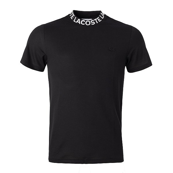 Camiseta Lacoste Masculina Brended Escrita Na Gola Preta