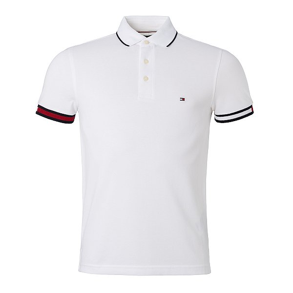 Polo Tommy Hilfiger Masculina Flag Cuff Cor Branca