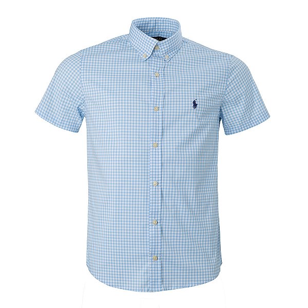 Camisa Ralph Lauren Masculina Custom Fit Quadriculada Azul Claro