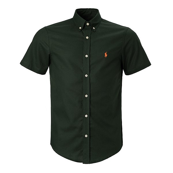 Camisa Ralph Lauren Masculina Oxford Cor MC Verde Bandeira