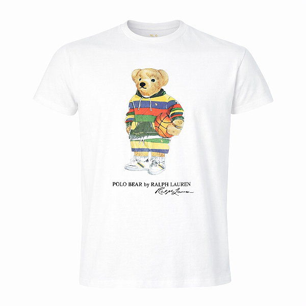 Camiseta Ralph Lauren Masculina Bear Basquet Custom Fit Cor Branca