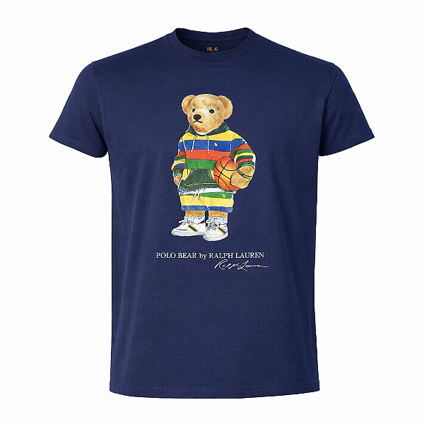 Camiseta Ralph Lauren Masculina Bear Basquet Custom Fit Cor Marinho