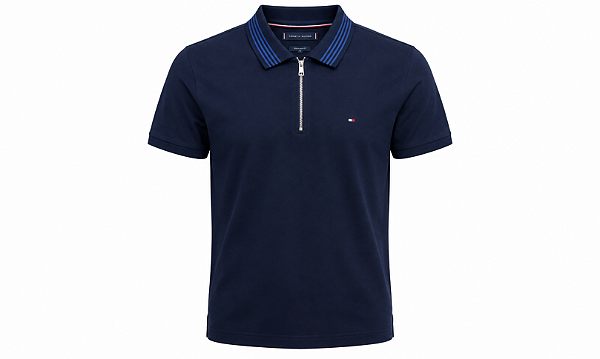 Polo Tommy Hilfiger Masculina Piquet Zip Cor Marinho