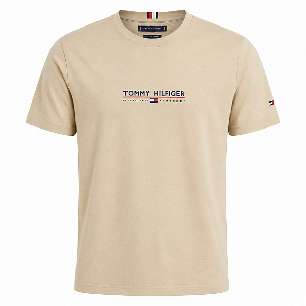 Camiseta Tommy Hilfiger Masculina Estabil Cor Bege