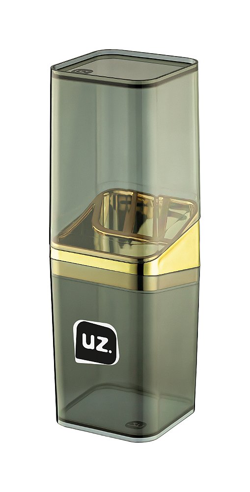 Porta Escova C/Tampa Slim Banheiro Preto Com Dourado Premium Uz