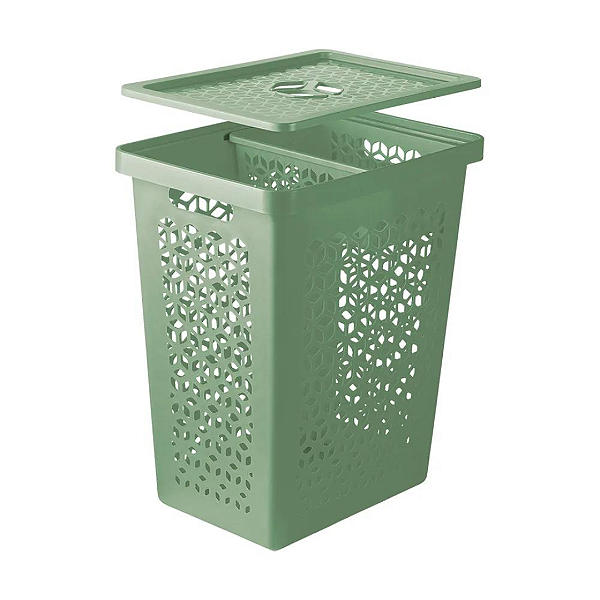 Cesto De Roupa Multiuso C/Tampa + Cestinho P/Prendedor Verde Menta