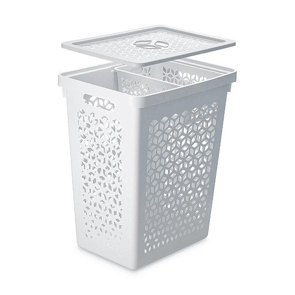 Cesto De Roupa Multiuso C/tampa 55l + Cestinho P/prendedor 6l - BRANCO