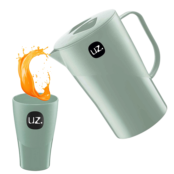 Jarra de Suco e Agua Com Tampa 2L Com 6 Copos 300ML Plástico Premium Uz - Verde Menta