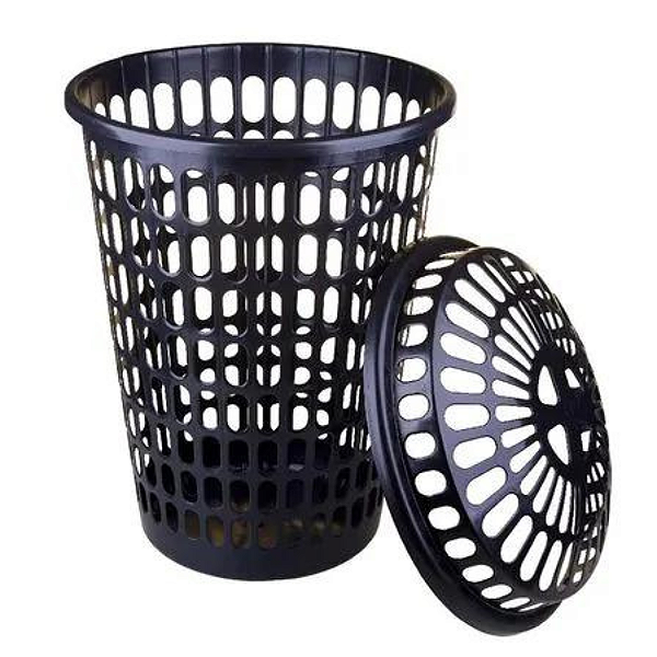 Cesto Organizador Roupas Banheiro 60l Multiuso C/tampa Mb - Preto