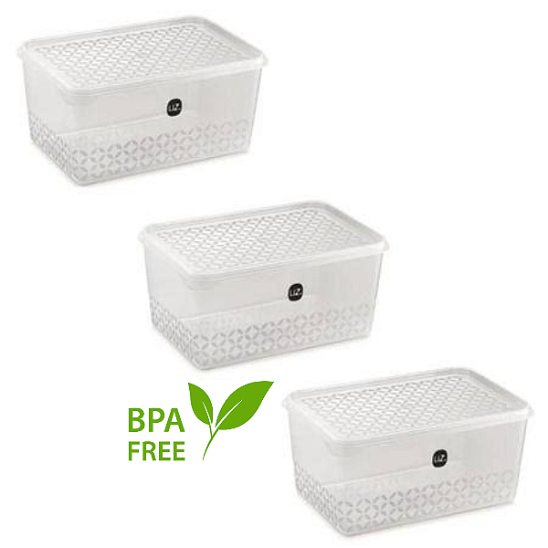 Jogo De Potes 3 Peças Uz Multiuso 3l, 2l E 1 Litros Bpa Free Cozinha Mantimento e Marmitas - Transparente