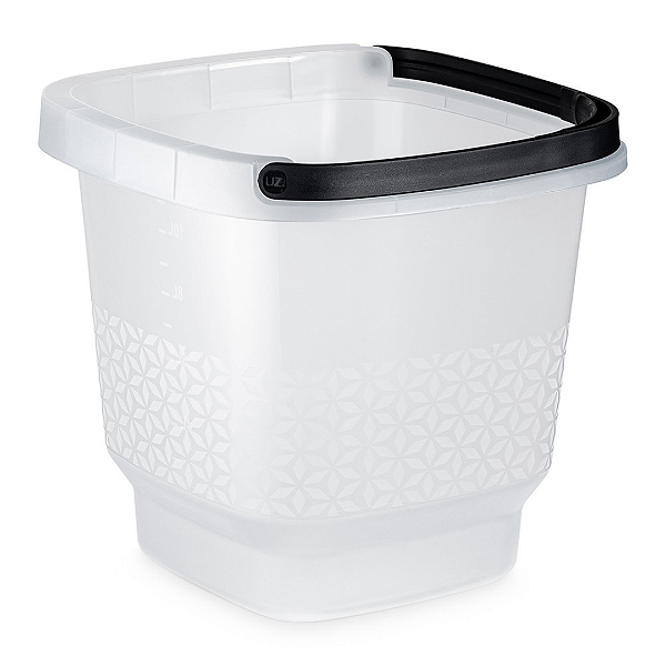 Balde Quadrado com Alça 12l Uz 	Casa Lavanderia Limpeza Designer Moderno Desenhado - Transparente