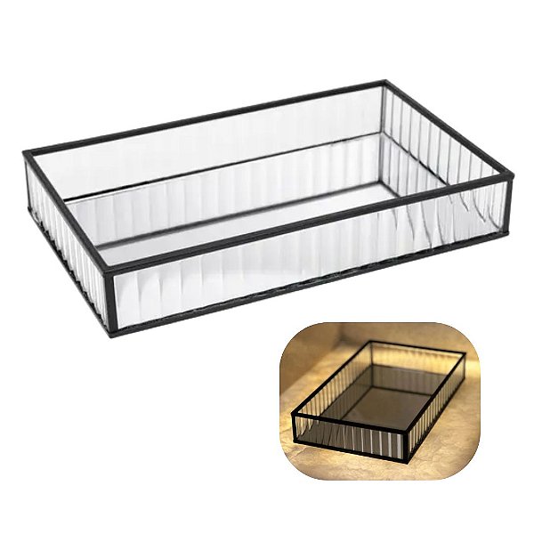 Bandeja De Metal Com Espelho Preta 15cm X 25cm X 4cm Lyor