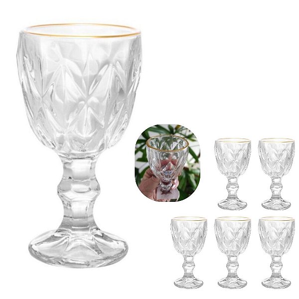 Conjunto 6 Tacas De Licor De Vidro Com Fio De Ouro Diamond 60ml Lyor
