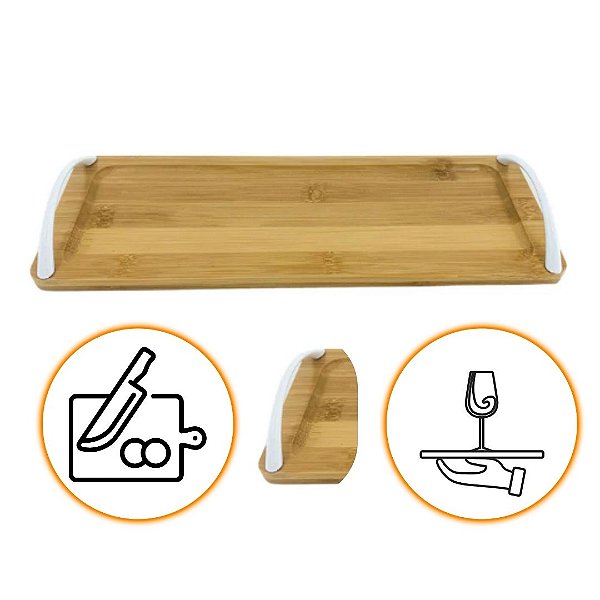 Bandeja Com Alca Linha Istambul 34x12cm em Bambu Para Banheiro ou Servir