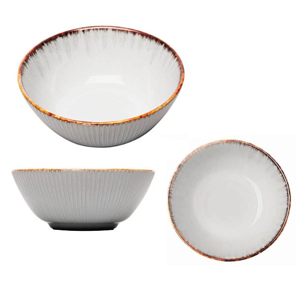Bowl De Cerâmica Para Sopas / Caldo Linear Cinza 16cm X 7cm Lyor