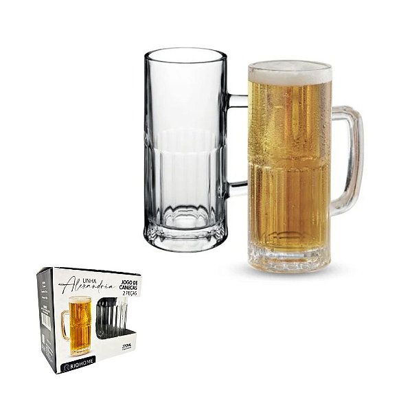 Jogo de 2 Canecas Para Chopp 370ml de Vidro Resistente