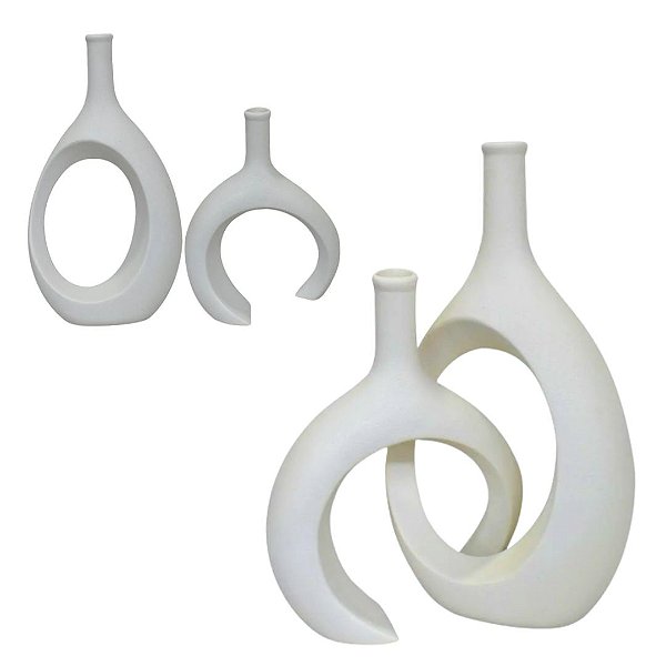 Vaso e Escultura Decorativa em Ceramica 2 Peças Infinite Decor Para Escritorios, Sala Estantes