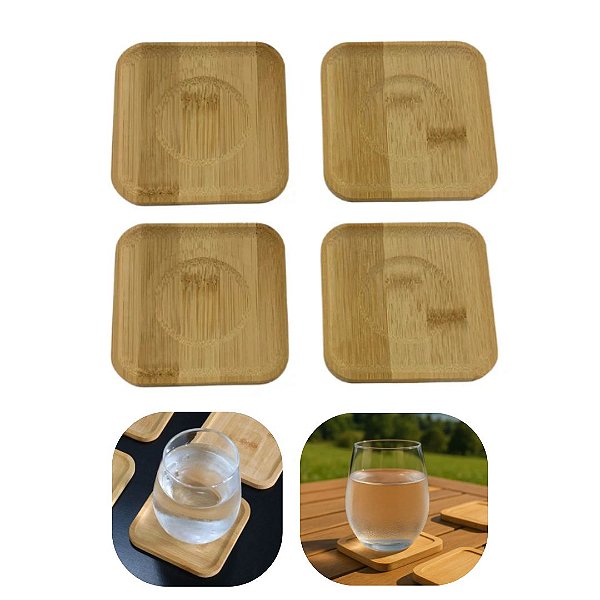 Kit 4 Porta Copos Em Bambu Natural 10x10 Para Taças Descanço de Bebidas Restaurante